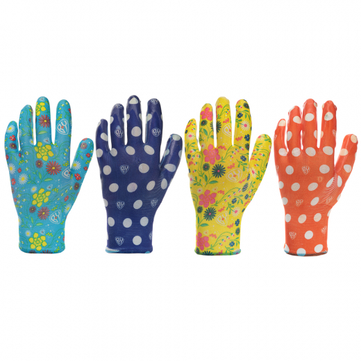 Перчатки садовые с нитриловым полуобливом, полиэстер, 9 размер, 23см, 31г, цветные