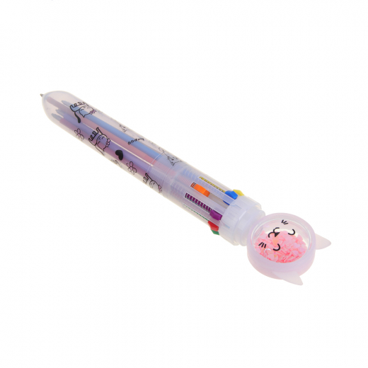 Ручка шариковая 10-цветная, наконечник с бусинами в форме котика / зайчика, 0,7мм, 4 диз., пластик