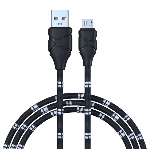 Кабель для зарядки Питон Micro USB, 1м, 2А, тканевая оплётка, 3 цвета, пакет