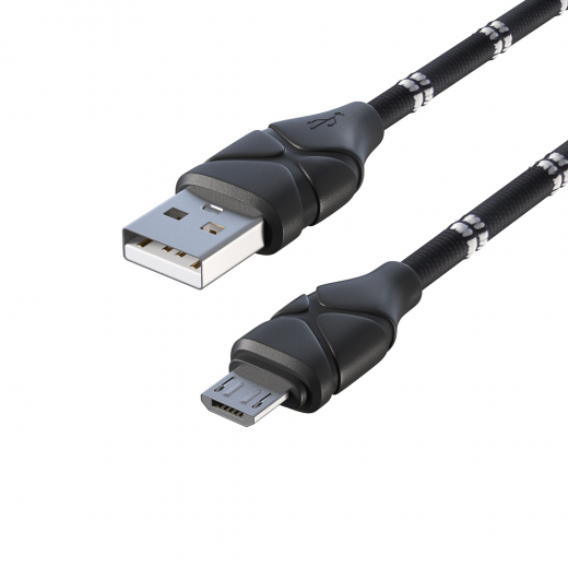 Кабель для зарядки Питон Micro USB, 1м, 2А, тканевая оплётка, 3 цвета, пакет