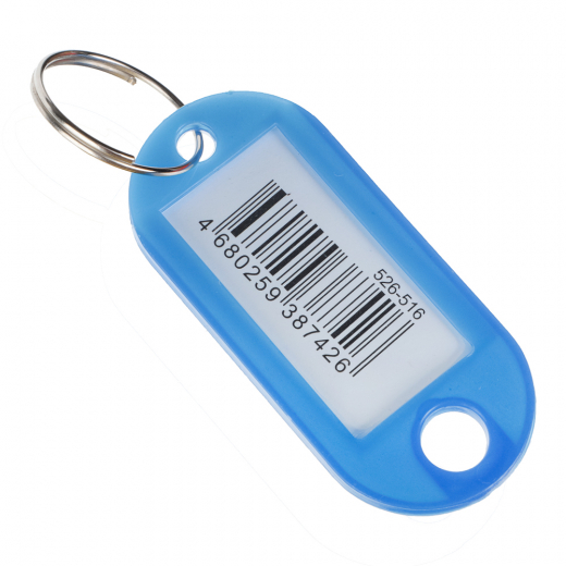 Брелок для ключей с идентификатором 5х2,2см, с металл.кольцом, в пластиковой банке