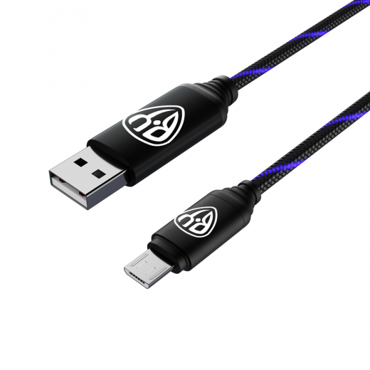 Кабель для зарядки Армированный Micro USB, 1м, 3А, Быстрая  зарядка QC3.0, LED подсветка