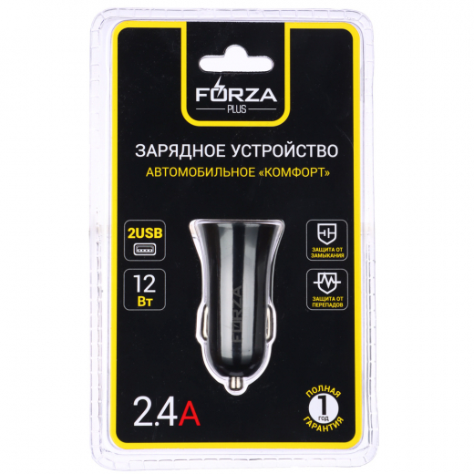 Зарядное устройство USB автомобильное 12/24В 2USB 2.4А пластик